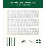 Başkent Çit Sistemleri 3'lü Panel Çit Takım + 1 Direk 7,5 Metre 100CM Yükseklik Yeşil Renk - 100 x 250