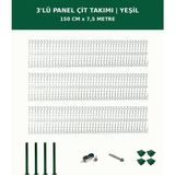 Başkent Çit Sistemleri 3'lü Panel Çit Takım + 1 Direk 7,5 Metre 150CM Yükseklik Yeşil Renk - 150 x 250