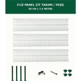 Başkent Çit Sistemleri 3'lü Panel Çit Takım + 1 Direk 7,5 Metre 50CM Yükseklik Yeşil Renk - 50 x 250