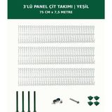 Başkent Çit Sistemleri 3'lü Panel Çit Takım + 1 Direk 7,5 Metre 75CM Yükseklik Yeşil Renk - 75 x 250