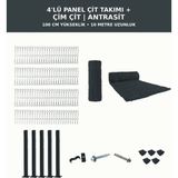 Başkent Çit Sistemleri 4'lü Panel Çit Takım 100CM Yükseklik 10 Metre Uzunluk + Çim Çit 100CM Antrasit Renk - 100 x 250