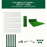 Başkent Çit Sistemleri 4'lü Panel Çit Takım 75CM Yükseklik 10 Metre Uzunluk + Çim Çit 75CM Yeşil Renk - 75 x 250
