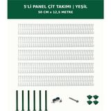 Başkent Çit Sistemleri 5'li Panel Çit Takım + 1 Direk 12,5 Metre 50CM Yükseklik Yeşil Renk - 50 x 250