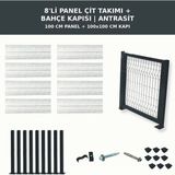 Başkent Çit Sistemleri 8'li Panel Çit Takım 100CM Yükseklik 20 Metre Uzunluk + Bahçe Kapısı 100X100CM Antrasit Renk - 100 x 100