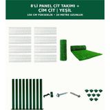 Başkent Çit Sistemleri 8'li Panel Çit Takım 150CM Yükseklik 20 Metre Uzunluk + Çim Çit 150CM Yeşil Renk - 150 x 250