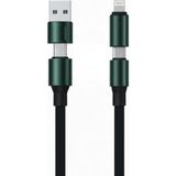 Başkenttekno 240W Ultra Süper Hızlı 4 In 1 Çoklu Şarj Kablosu & Data Kablo USB To Type-C / Type-C / To Lightning - Yeşil