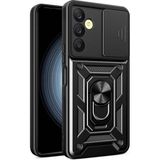 Başkenttekno Samsung Galaxy A25 Kılıf Tank Magnetik Standlı Kamera Korumalı Sürgülü Vega Kapak - Siyah