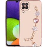 Başkenttekno Samsung Galaxy M32 Kılıf El Tutamaçlı Kamera Korumalı Taka Silikon Kapak - Pembe