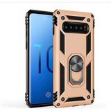 Başkenttekno Samsung Galaxy S10 Kılıf Vega Tank Sert Yüzüklü Standlı Zırh Koruma Kapak - Gold