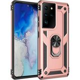 Başkenttekno Samsung Galaxy S21 Ultra Kılıf Vega Tank Sert Yüzüklü Standlı Zırh Koruma Kapak - Rose Gold
