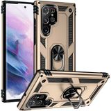 Başkenttekno Samsung Galaxy S22 Ultra Kılıf Vega Tank Sert Yüzüklü Standlı Zırh Koruma Kapak - Gold
