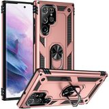 Başkenttekno Samsung Galaxy S22 Ultra Kılıf Vega Tank Sert Yüzüklü Standlı Zırh Koruma Kapak - Rose Gold