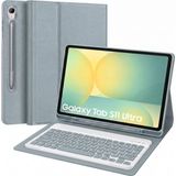 Başkenttekno Samsung Galaxy Tab S11 Ultra Uyumlu Tablet Klavyeli Kılıf Kablosuz Bluetooth Q Klavyeli Standli Kalem Bölmeli Kılıf - Mavi