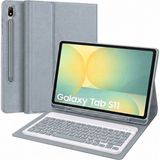Başkenttekno Samsung Galaxy Tab S11 Uyumlu Tablet Klavyeli Kılıf Kablosuz Bluetooth Q Klavyeli Standli Kalem Bölmeli Kılıf - Mavi