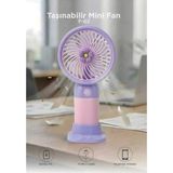 Başkenttekno Şarjlı El Vantilatörü Telefon Standlı 3 Kademeli Taşınabilir Masa Fanı F62 - Lila