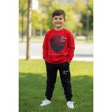 Basketball Yazı Desenli Kırmızı Renk Erkek Çocuk Eşofman Takımı - 7 - 8 Yaş