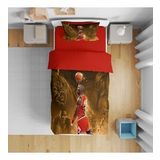 Basketbol Michael Jordan 3D Dijital Baskılı Tek Kişilik Nevresim Takımı (Kırmızı)
