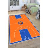 Basketbol Sahası Desenli Yıkanabilir Kaymaz Taban Çocuk Oyun Halısı 80 X 150 Cm Turuncu