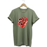 Basketbol Tasarım Kalpli Jordan Basketçi Baskılı %100 Pamuk T-Shirt - Haki Yeşil