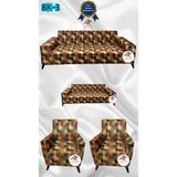 Baskı Desenli Elastik Esnek Kadife Koruyucu Giydirme Koltuk Örtüsü - Bk-03 - 3+2+1+1 (4 Parça Set) - 10 x 10 cm - Sarı