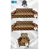 Baskı Desenli Elastik Esnek Kadife Koruyucu Giydirme Koltuk Örtüsü - Bk-03 - 3+3+1 (3 Parça Set) - 10 x 10 cm - Sarı