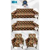 Baskı Desenli Elastik Esnek Kadife Koruyucu Giydirme Koltuk Örtüsü - Bk-03 - 3+3+1+1 (4 Parça Set) - 10 x 10 cm - Sarı