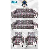 Baskı Desenli Elastik Esnek Kadife Koruyucu Giydirme Koltuk Örtüsü - Bk-04 - 3+3+1+1 (4 Parça Set) - 10 x 10 cm - Kakao