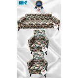 Baskı Desenli Elastik Esnek Kadife Koruyucu Giydirme Koltuk Örtüsü - Bk-07 - 3+1+1 (3 Parça Set) - 10 x 10 cm - Haki