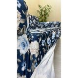 Baskı Desenli Elastik Esnek Kadife Koruyucu Giydirme Koltuk Örtüsü - Bk-08 - 3+1 (2 Parça Set) - 10 x 10 cm - Mavi
