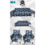 Baskı Desenli Elastik Esnek Kadife Koruyucu Giydirme Koltuk Örtüsü - Bk-08 - 3+2+1+1 (4 Parça Set) - 10 x 10 cm - Mavi