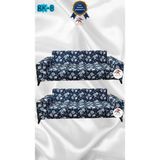 Baskı Desenli Elastik Esnek Kadife Koruyucu Giydirme Koltuk Örtüsü - Bk-08 - 3+3 (2 Parça Set) - 10 x 10 cm - Mavi
