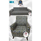 Baskı Desenli Elastik Esnek Kadife Koruyucu Giydirme Koltuk Örtüsü - Bk-09 - 3+1 (2 Parça Set) - 10 x 10 cm - Altın