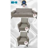 Baskı Desenli Elastik Esnek Kadife Koruyucu Giydirme Koltuk Örtüsü - Bk-10 - 3+1+1 (3 Parça Set) - 10 x 10 cm - Çok Renkli