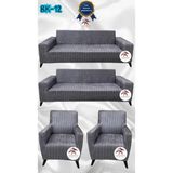 Baskı Desenli Elastik Esnek Kadife Koruyucu Giydirme Koltuk Örtüsü - Bk-12 - 3+3+1+1 (4 Parça Set) - 10 x 10 cm - Gümüş