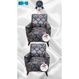 Baskı Desenli Elastik Esnek Kadife Koruyucu Giydirme Koltuk Örtüsü - Bk-13 - 1+1 (2 Parça Set) - 10 x 10 cm - Gri