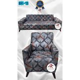 Baskı Desenli Elastik Esnek Kadife Koruyucu Giydirme Koltuk Örtüsü - Bk-13 - 3+1 (2 Parça Set) - 10 x 10 cm - Gri