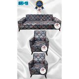 Baskı Desenli Elastik Esnek Kadife Koruyucu Giydirme Koltuk Örtüsü - Bk-13 - 3+1+1 (3 Parça Set) - 10 x 10 cm - Gri
