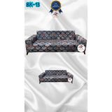 Baskı Desenli Elastik Esnek Kadife Koruyucu Giydirme Koltuk Örtüsü - Bk-13 - 3+2 (2 Parça Set) - 10 x 10 cm - Gri