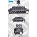Baskı Desenli Elastik Esnek Kadife Koruyucu Giydirme Koltuk Örtüsü - Bk-13 - 3+2+1 (3 Parça Set) - 10 x 10 cm - Gri