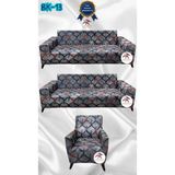 Baskı Desenli Elastik Esnek Kadife Koruyucu Giydirme Koltuk Örtüsü - Bk-13 - 3+3+1 (3 Parça Set) - 10 x 10 cm - Gri