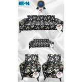 Baskı Desenli Elastik Esnek Kadife Koruyucu Giydirme Koltuk Örtüsü - Bk-14 - 3+2+1+1 (4 Parça Set) - 10 x 10 cm - Siyah