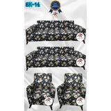 Baskı Desenli Elastik Esnek Kadife Koruyucu Giydirme Koltuk Örtüsü - Bk-14 - 3+3+1+1 (4 Parça Set) - 10 x 10 cm - Siyah