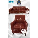 Baskı Desenli Elastik Esnek Kadife Koruyucu Giydirme Koltuk Örtüsü - Bk-15 - 3+1 (2 Parça Set) - 10 x 10 cm - Turuncu