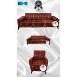Baskı Desenli Elastik Esnek Kadife Koruyucu Giydirme Koltuk Örtüsü - Bk-15 - 3+2+1 (3 Parça Set) - 10 x 10 cm - Turuncu