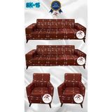 Baskı Desenli Elastik Esnek Kadife Koruyucu Giydirme Koltuk Örtüsü - Bk-15 - 3+3+1+1 (4 Parça Set) - 10 x 10 cm - Turuncu