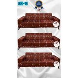 Baskı Desenli Elastik Esnek Kadife Koruyucu Giydirme Koltuk Örtüsü - Bk-15 - 3+3+3 (3 Parça Set) - 10 x 10 cm - Turuncu