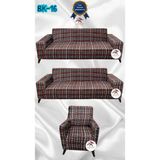 Baskı Desenli Elastik Esnek Kadife Koruyucu Giydirme Koltuk Örtüsü - Bk-16 - 3+3+1 (3 Parça Set) - 10 x 10 cm - Kahverengi