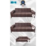 Baskı Desenli Elastik Esnek Kadife Koruyucu Giydirme Koltuk Örtüsü - Bk-16 - 3+3+2 (3 Parça Set) - 10 x 10 cm - Kahverengi