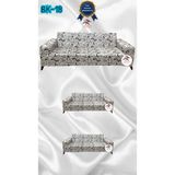 Baskı Desenli Elastik Esnek Kadife Koruyucu Giydirme Koltuk Örtüsü - Bk-18 - 3+2+2 (3 Parça Set) - 10 x 10 cm - Ekru