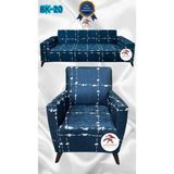 Baskı Desenli Elastik Esnek Kadife Koruyucu Giydirme Koltuk Örtüsü - Bk-20 - 3+1 (2 Parça Set) - 10 x 10 cm - Lacivert